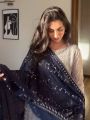Elegant Grey Faux Georgette Gharara Set with Navy Dupatta