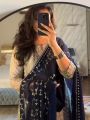 Elegant Grey Faux Georgette Gharara Set with Navy Dupatta