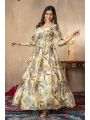 Elegant Traditional  Beige Chinnon Silk long Anarkali Style Gown 