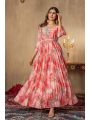 Ethnic Traditional Pinkish Orange Chinnon Silk long Anarkali Style Gown