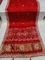 Elegant Festive Crimson Red Pure Gaji Silk Bandhani Saree