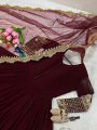 Ethnic Festive Dark Maroon Embroidered Anarkali Gown Suit