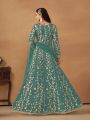 Elegant Traditional Dusty Aqua Blue Butterfly Net Anarkali Gown