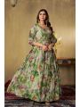 Ethnic  Traditional Green Chinnon Silk long Anarkali Style Gown