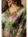 Ethnic  Traditional Green Chinnon Silk long Anarkali Style Gown
