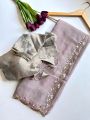 Elegant Festive Traditional Grey Hand worked Chiffon Saree