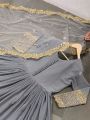 Elegant Festive Traditional Grey Embroidered Anarkali Gown Suit