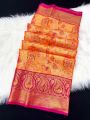 Bridal Kanjivaram Cream Orange and Pink Silk Saree