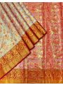  Bridal Kanjivaram Cream Orange Silk Saree