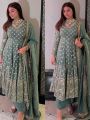 Elegant Faux Georgette Embroidered Anarkali with Sharara Suit Set