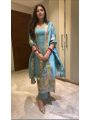 Sky Blue Pure Chinnon Silk Embroidered Suit 