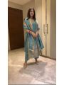 Sky Blue Pure Chinnon Silk Embroidered Suit 