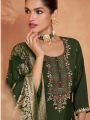 Elegant Mehendi Green Embroidered Straight Suit