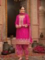 Elegant Rani PInk Chinnon Silk with Zari & Embroidery Patiala Suit 