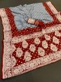 Dual-Tone Grey & Maroon Dola Silk Bandhej Saree