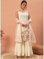Elegant Heavy Georgette Pearl White Sharara Suit
