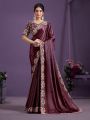 Rich Wine Creap Satin Silk Saree
