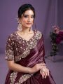 Rich Wine Creap Satin Silk Saree