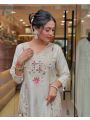 Ethnic Elegant  Festive Off-White Pure Roman Silk Straight Suit