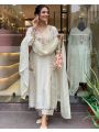 Ethnic Elegant  Festive Off-White Pure Roman Silk Straight Suit