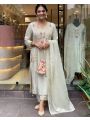 Ethnic Elegant  Festive Off-White Pure Roman Silk Straight Suit