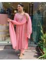 Ethnic Festive Traditional Blush Pink Pure Roman Silk Straight Suit