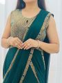 Elegant Party wear Bottle Green Saree Gown Set