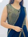 Elegant  Party Wear Teal Blue Saree Gown Set