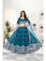 Elegant Teal Embroidered Faux Georgette Lehanga Set