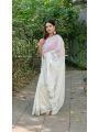 Elegant White Tabby Organza Silk Saree