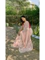 Authentic Peach Tabby Organza Silk Saree
