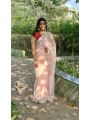 Authentic Peach Tabby Organza Silk Saree