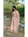 Authentic Peach Tabby Organza Silk Saree