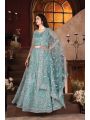 Elegant Aqua Blue Heavy Net Lehanga