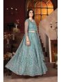 Elegant Aqua Blue Heavy Net Lehanga
