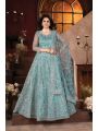 Elegant Aqua Blue Heavy Net Lehanga