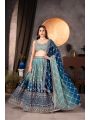 Teal & Navy Faux Georgette Lehanga