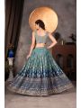 Teal & Navy Faux Georgette Lehanga