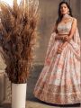 Elegant Ethnic Ivory Peach Floral Printed Lehanga Set