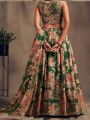 Ethnic Deep Emerald Green Floral Printed Lehanga Set