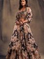 Elegant Ethnic Festive Black Floral Printed Lehanga Set