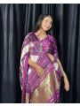 Ethnic Elegant Traditional Purple & white Pure Gajji Silk Bandhej Saree 