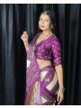 Ethnic Elegant Traditional Purple & white Pure Gajji Silk Bandhej Saree 