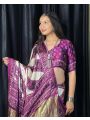 Ethnic Elegant Traditional Purple & white Pure Gajji Silk Bandhej Saree 