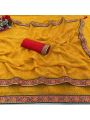 Elegant Ethnic Festive  Mustard  Yellow Viscose Georgette Saree