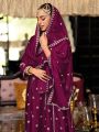 Ethnic Traditional Wine Chinnon Embroidered Straight Suit
