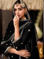 Elegant Traditional Black Chinnon Embroidered Straight Suit