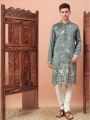 Ethnic Festive Metallic Grey Embroidered Silk Kurta Pajama Set