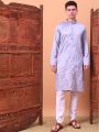 Ethnic Festive Traditional Lavender Embroidered Silk Kurta Pajama Set