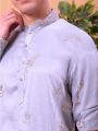 Ethnic Festive Traditional Lavender Embroidered Silk Kurta Pajama Set